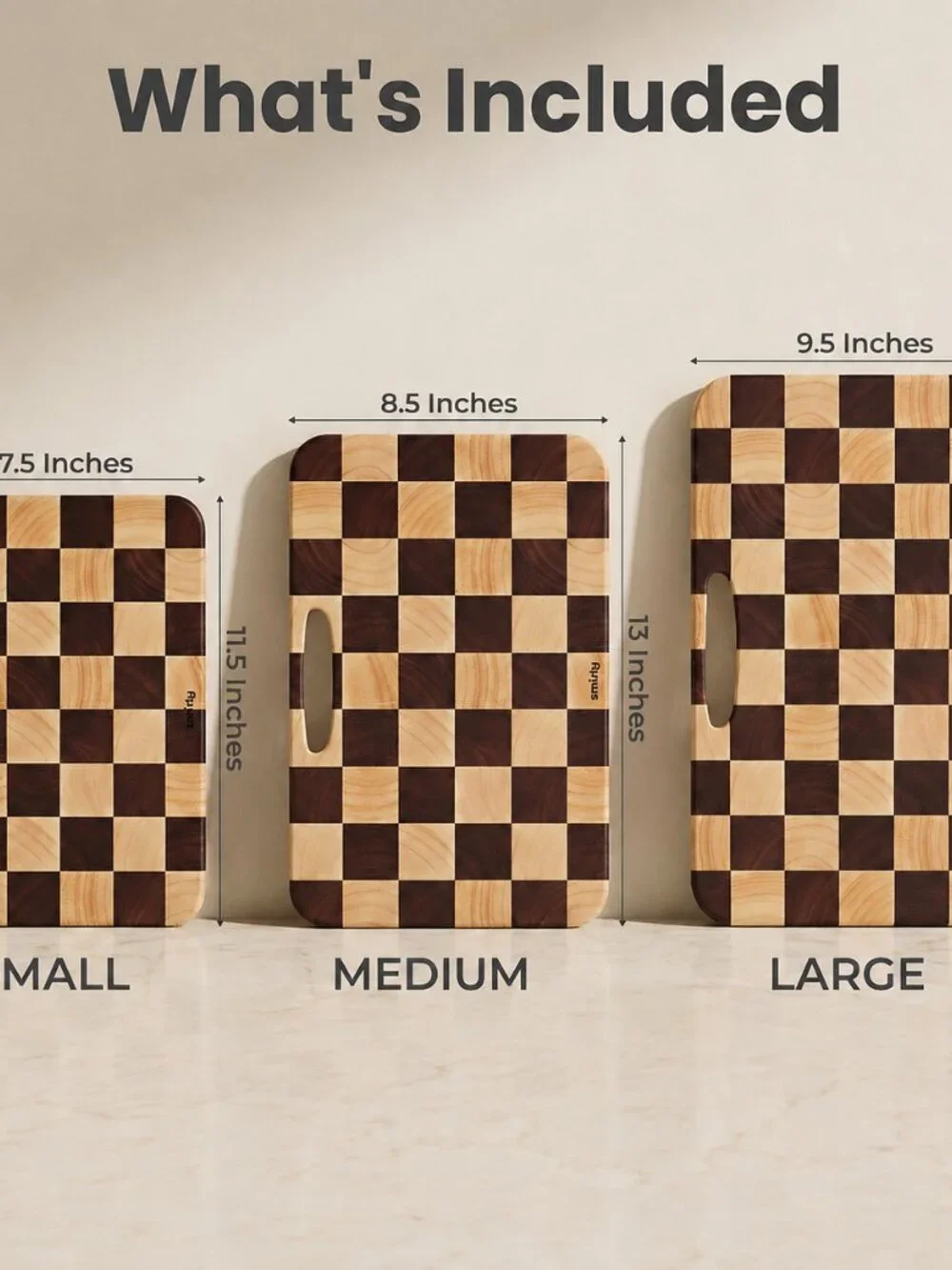 Premium 3-Piece Rubberwood Cutting Board Set, 14.5